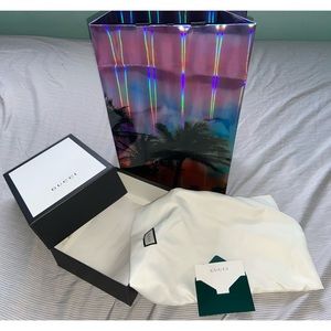 Gucci shopping bag, Gucci duster, Gucci box